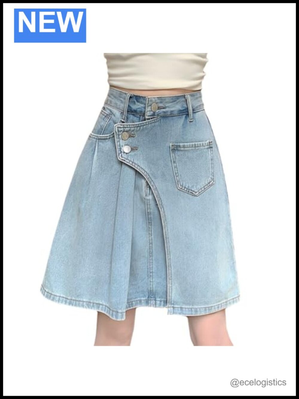 100% Cotton Denim Mini Skirt High Waist A-Line Patchwork Casual